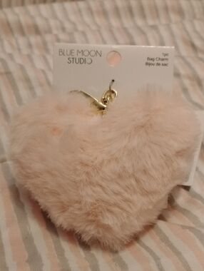 Blue Moon Studio Fluffy Fur Pink Heart Bag Purse Charm